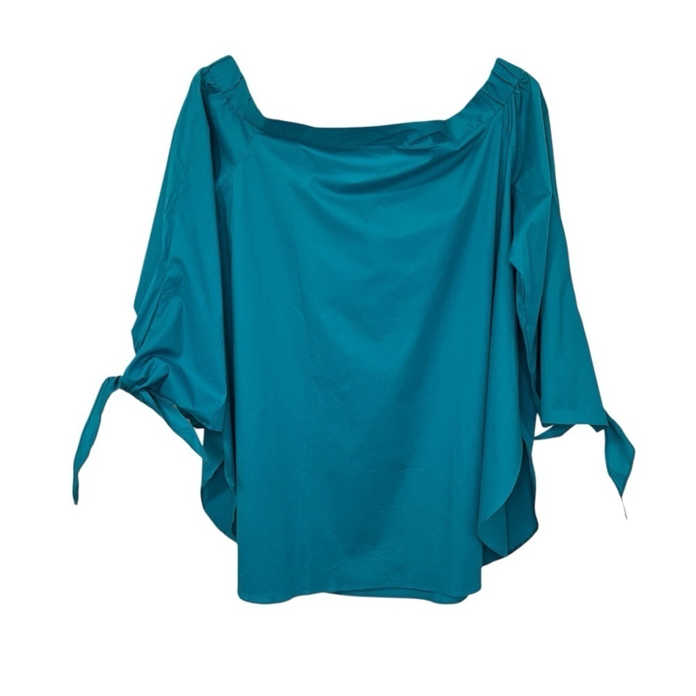 DG2 by Diane Gilman Womens Off-Shoulder Tunic Top Sz 2X Turquoise Tie Sleeve